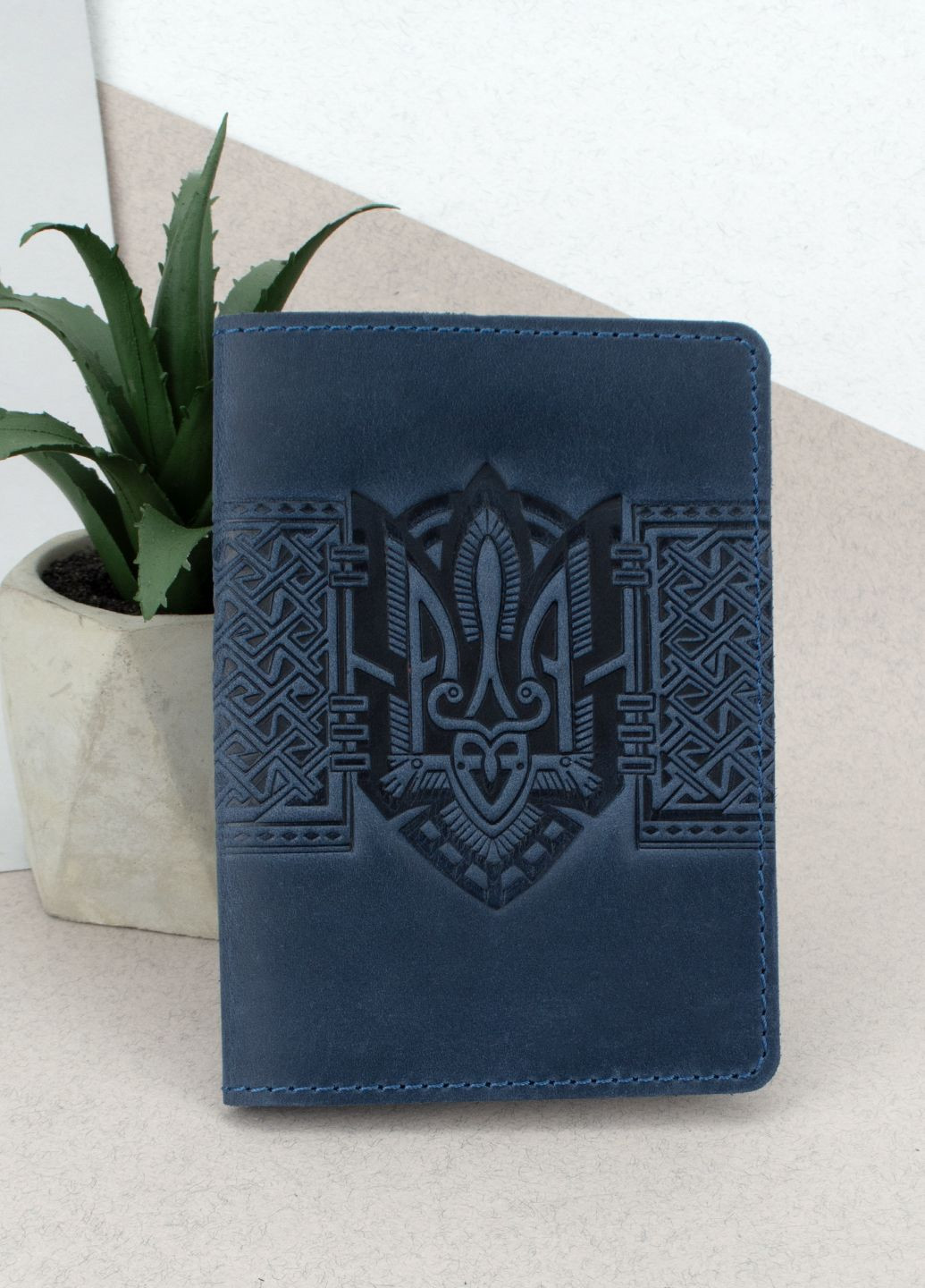 Подарочный мужской набор №86: портмоне + ремень + обложка на паспорт (синий) HandyCover (278649439)