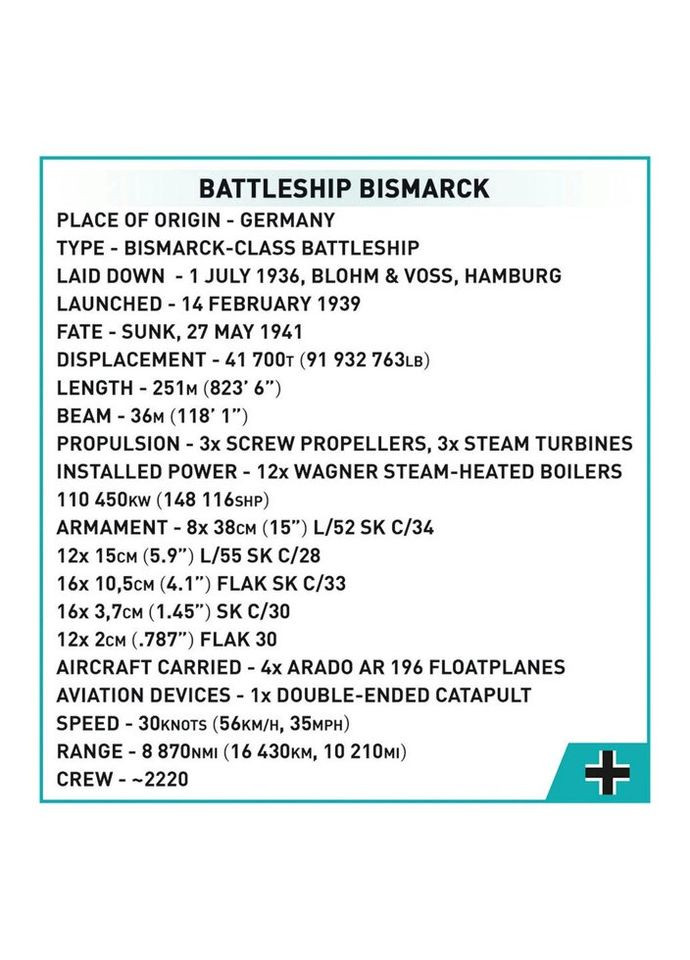 Конструктор Линкор Бисмарк 1:300, 2789 деталей (-4841) Cobi (281426066)