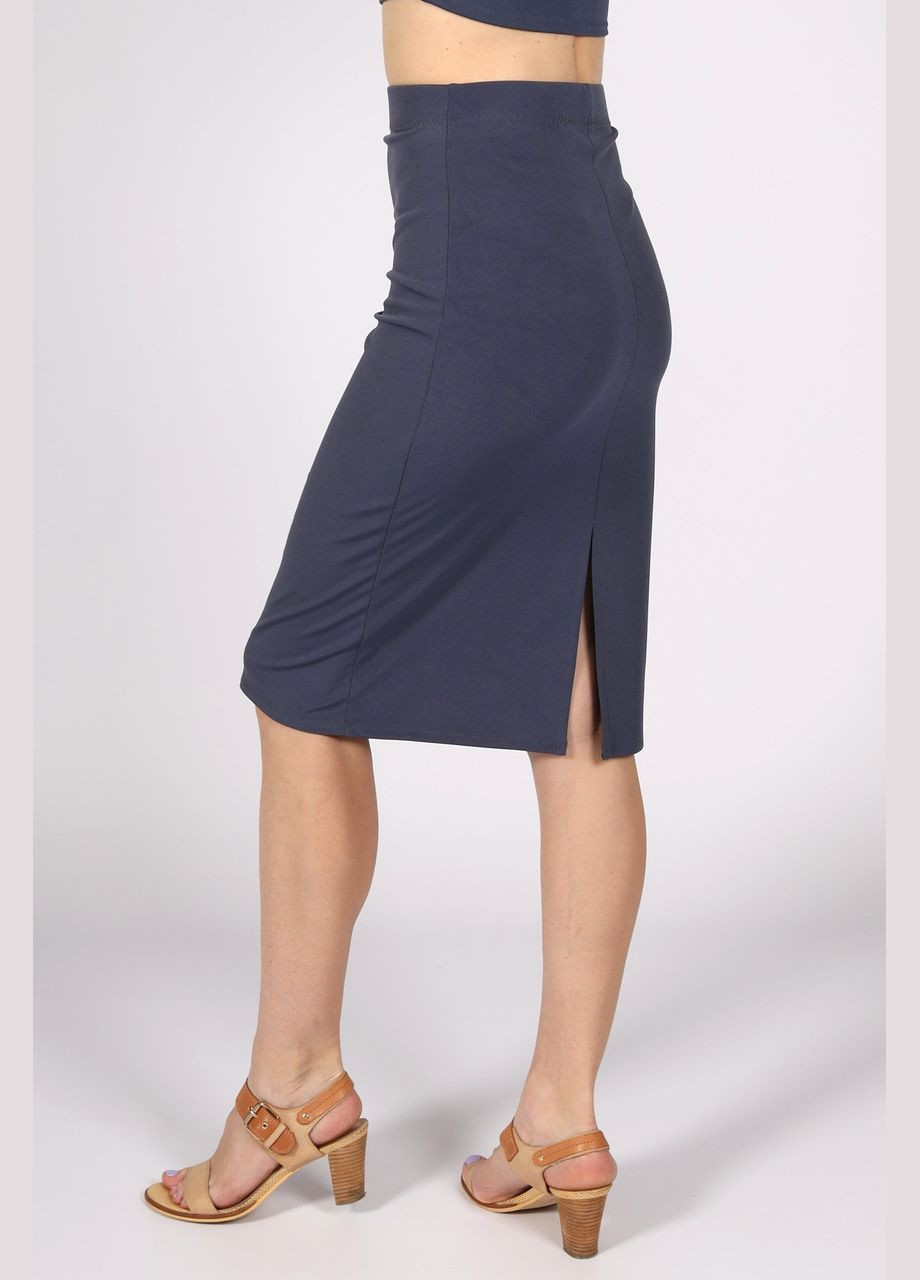 Темно-серая офисная юбка-карандаш женская по колено, классическая, трикотажная, однотонная, с разрезом сзади. No Brand карандаш