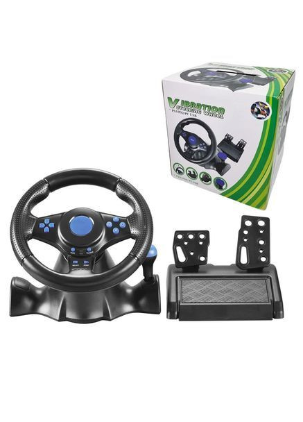 Руль игровой с педалями и коробкой передач для ноутбука пк ps2 ps3 pc usb vibration steering wheel гонки No Brand (365817685)