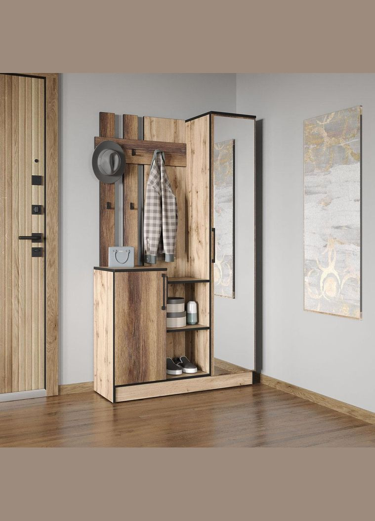 Cтильна прихожа з дзеркалом, дверцятами та крючками для одягу від KO-0004 Аппалачі/Дуб Кверкус MORELI (361035094)