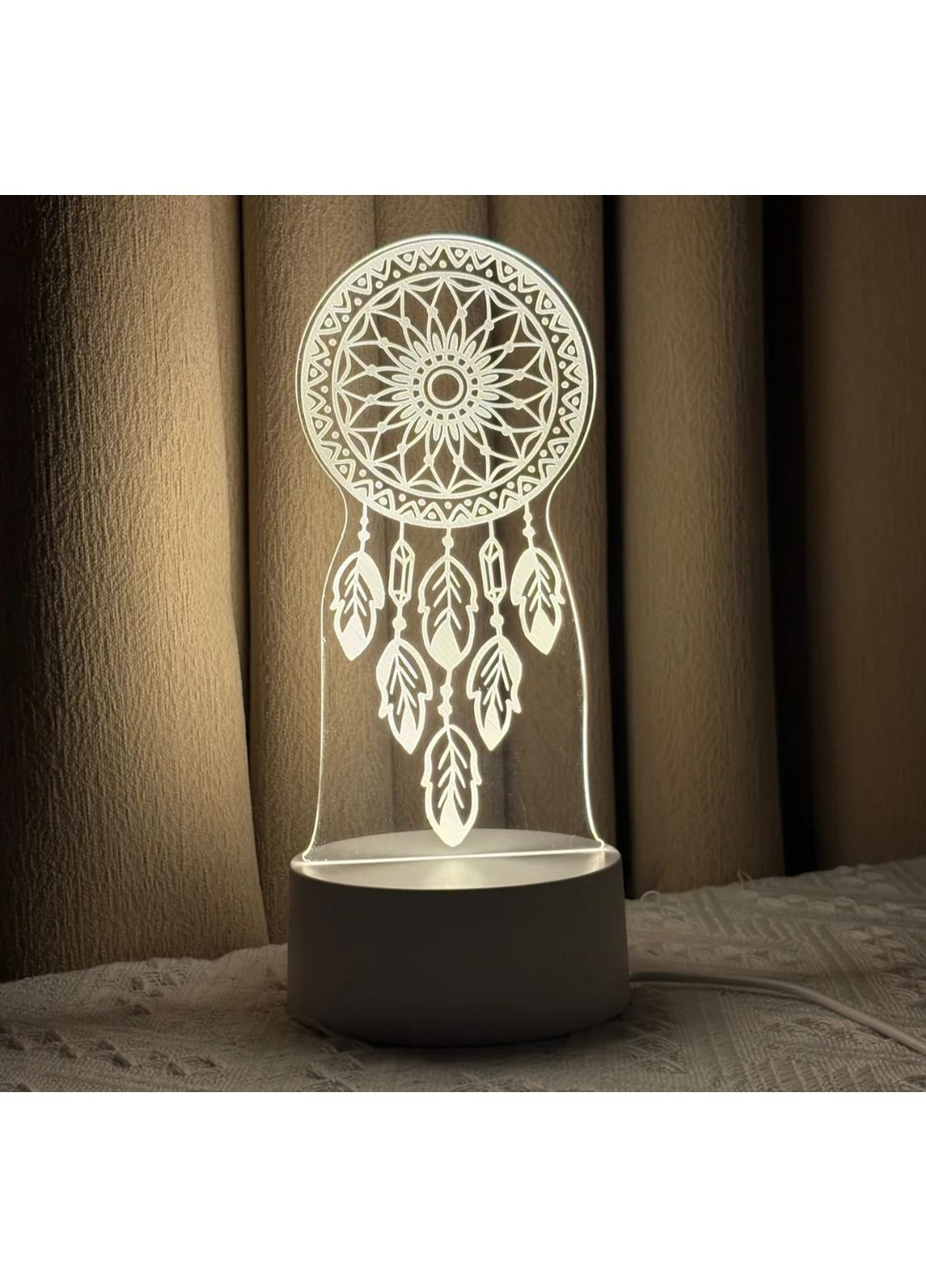3D ночник "Ловец снов" с LED-подсветкой - акриловая лампа с эффектом гравировки. No Brand (350349770)