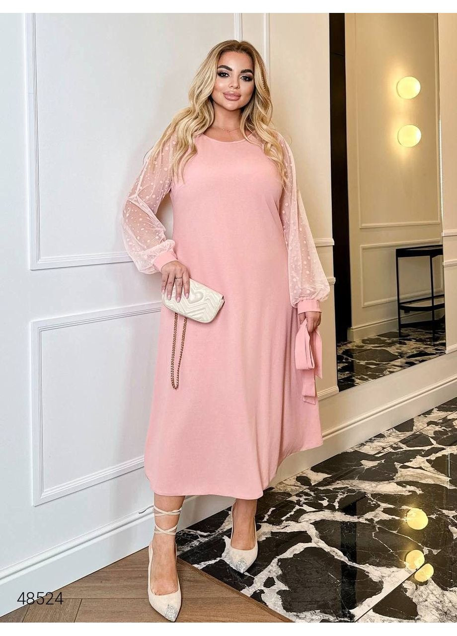 Рожева вечірня сукня вечірня з акцентними рукавами Byron однотонна