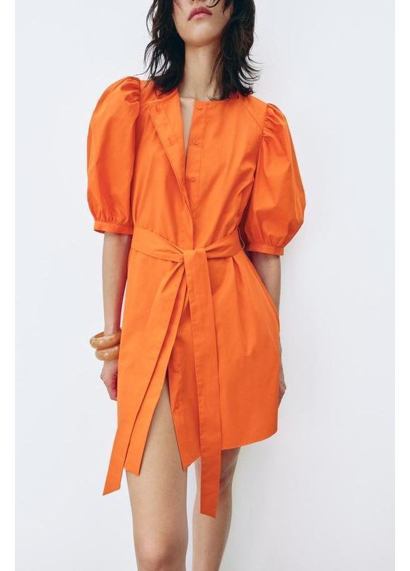 Помаранчева поплінова сукня zw collection Zara