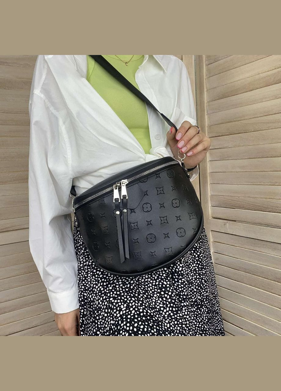 Женская сумка слинг бананка кросс-боди из экокожи черная белая (sku_993) No Brand (330575709)