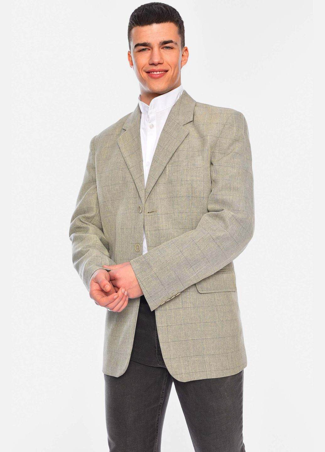 Пиджак мужской однотонный оливкового цвета Let's Shop (320175743)