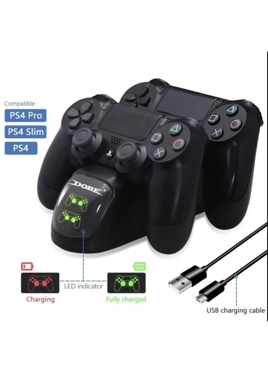 Зарядная док станция для DualShock 4 PS4 на 2 геймпада с LED подсветкой Черный DOBE (317585058)