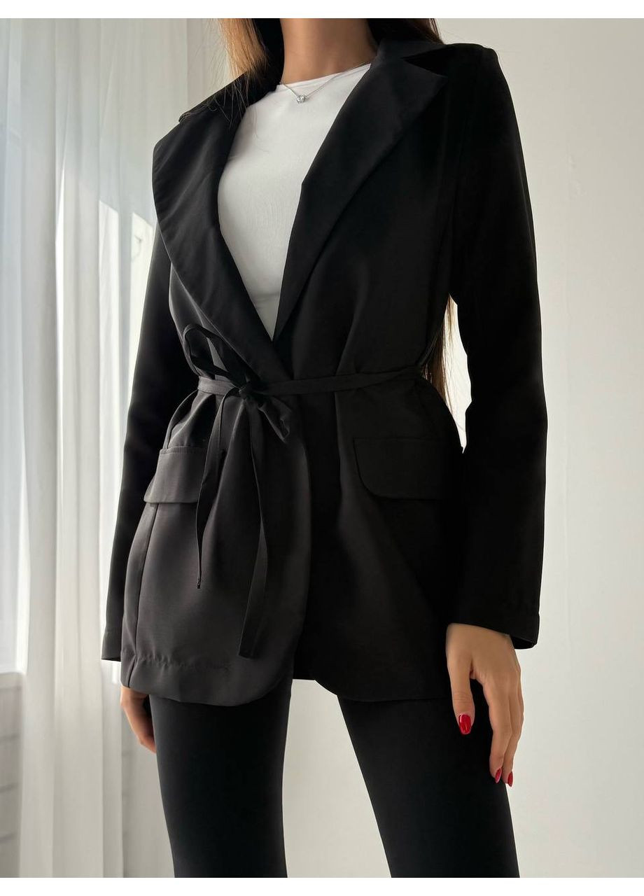 Жіночий піджак під поясок з глибоким вирізом MonCher (357233599)