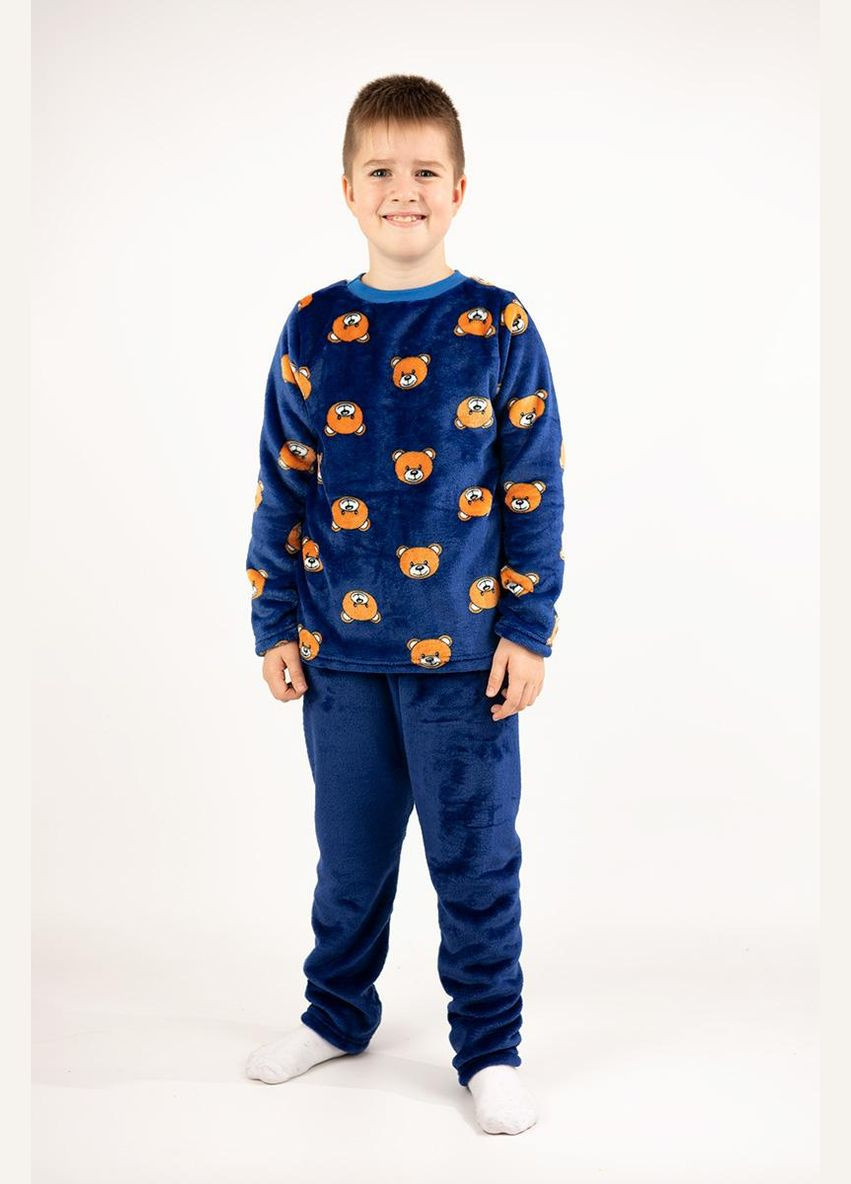 Синяя зимняя теплая пижама для мальчика мишки свитшот + брюки Україна