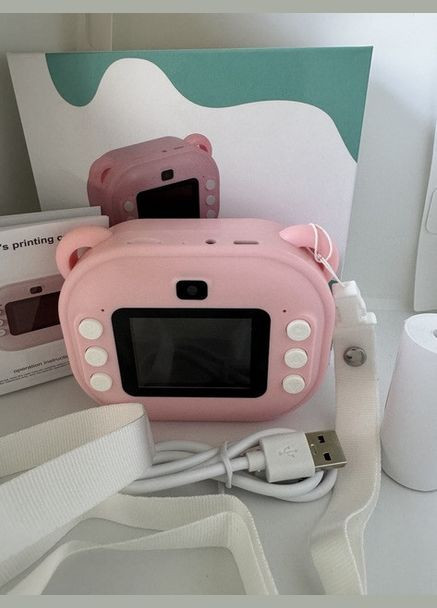 Дитяча цифрова фотокамера миттєвого друку з термопринтером ТОРА 12Мп ТFT екран / карта пам'яті Рожевий No Brand (317223312)