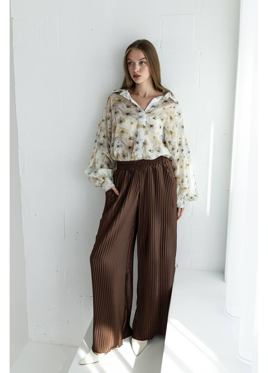 Комплект шовкові штани-плісе + напівпрозора сорочка з тенселу 💫💫💫 Україна (372045816)