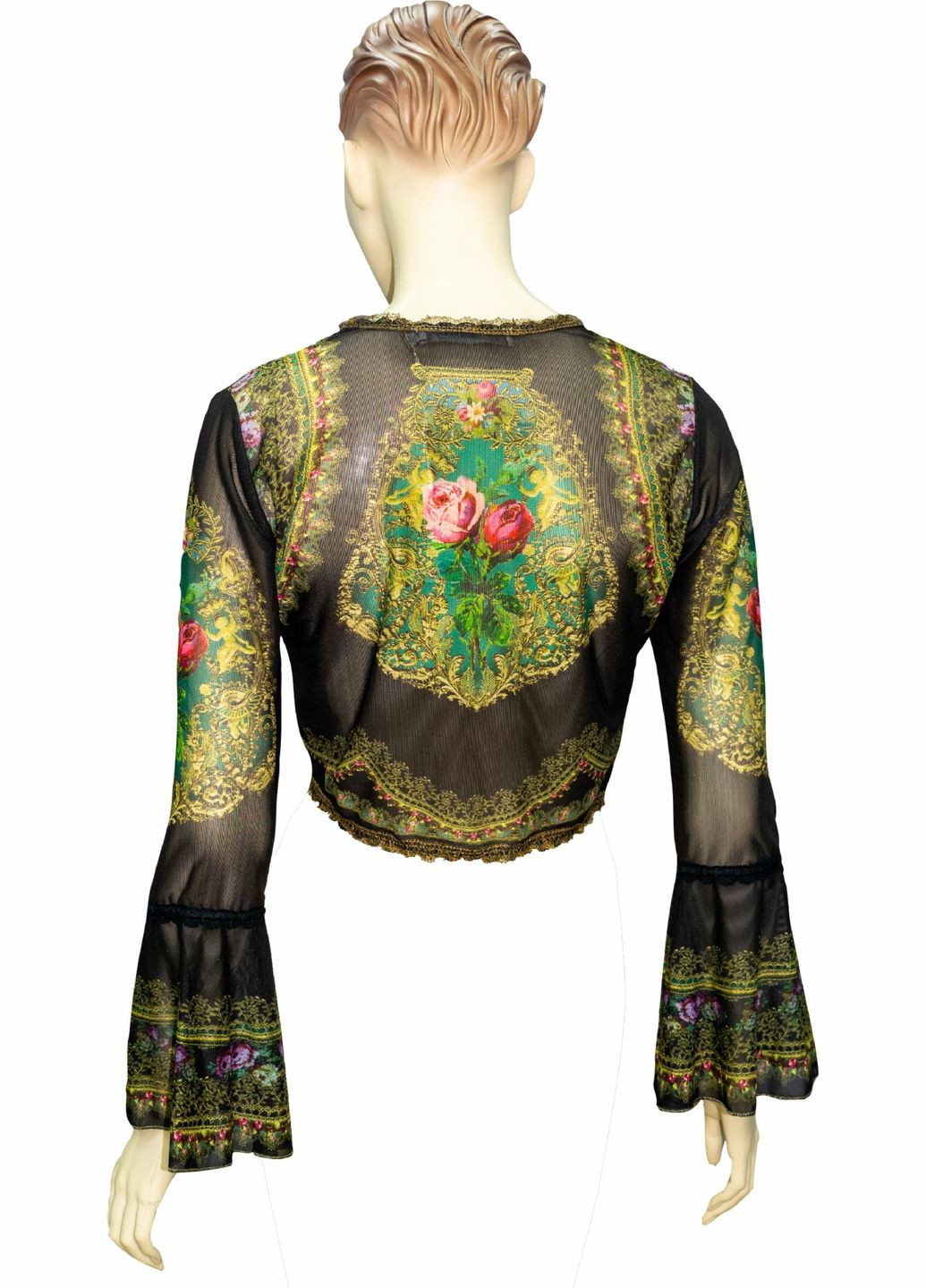 Зелёная блуза женская "цветочная симфония" с цветочным принтом, кружевом, ручная работа (р-m) Michal Negrin