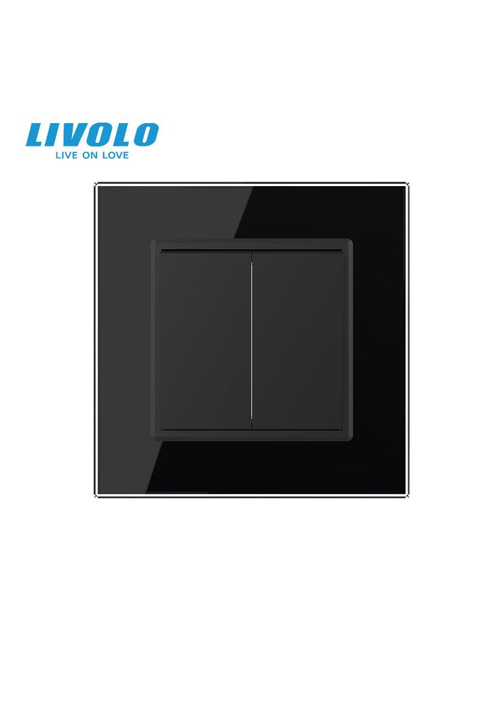 Двоклавішний прохідний вимикач чорний скло (VL-C7FCMKS-1BP) Livolo (370985013)