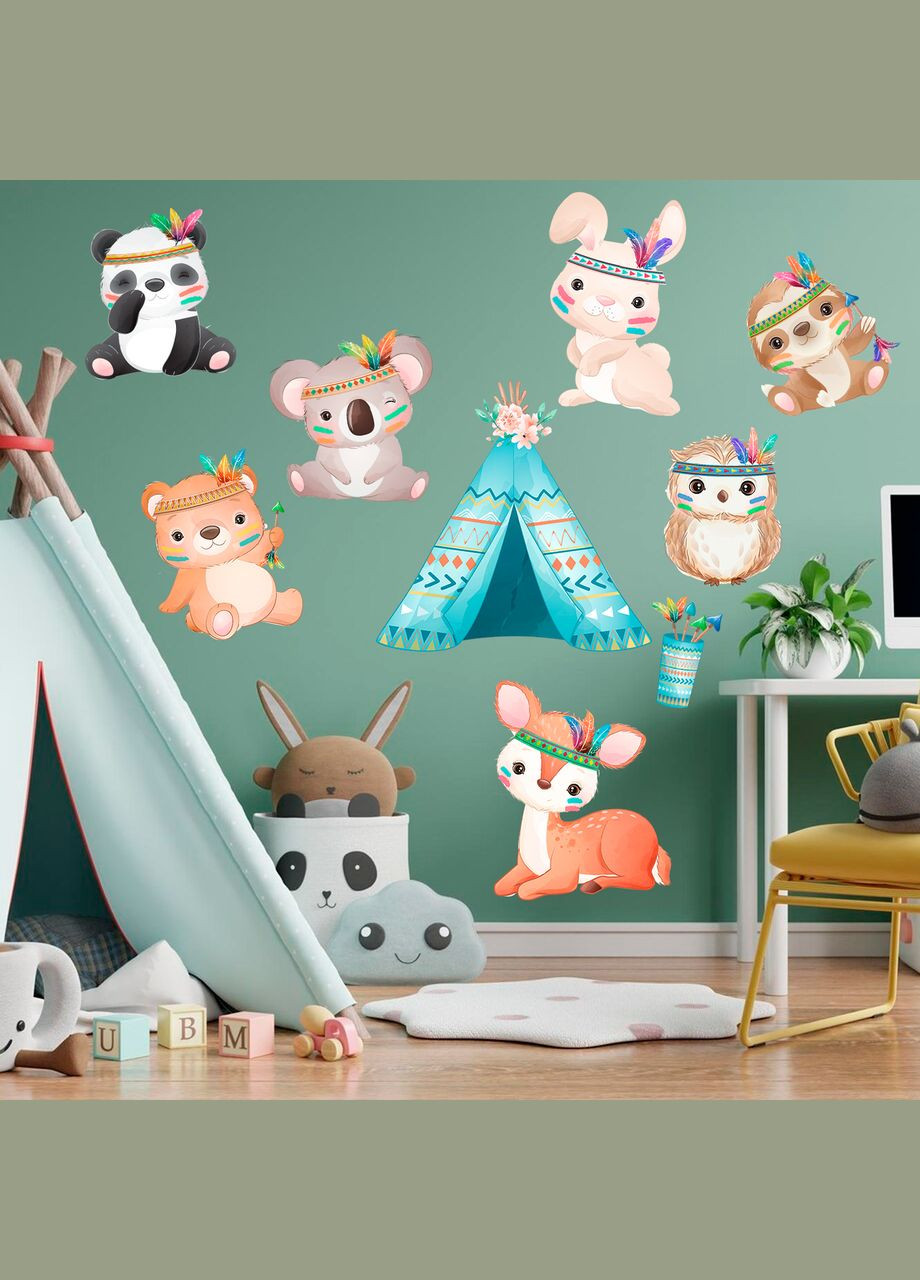 Виниловая интерьерная на стену "Животные. Boho Kids style. Стиль Бохо Дети" из Оракала Кавун наклейка (316190116)