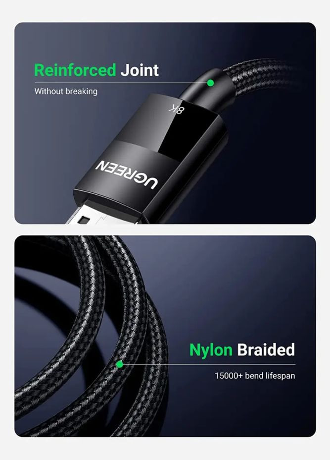 Кабель DisplayPort 8K DP114 DP1.4 Male to Male Plastic Case Braided Cable 2 м Black (80392) Ugreen (307802652)