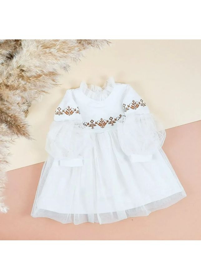 Белое белое платье для девочки с вышивкой и фатином No Brand (361679269)