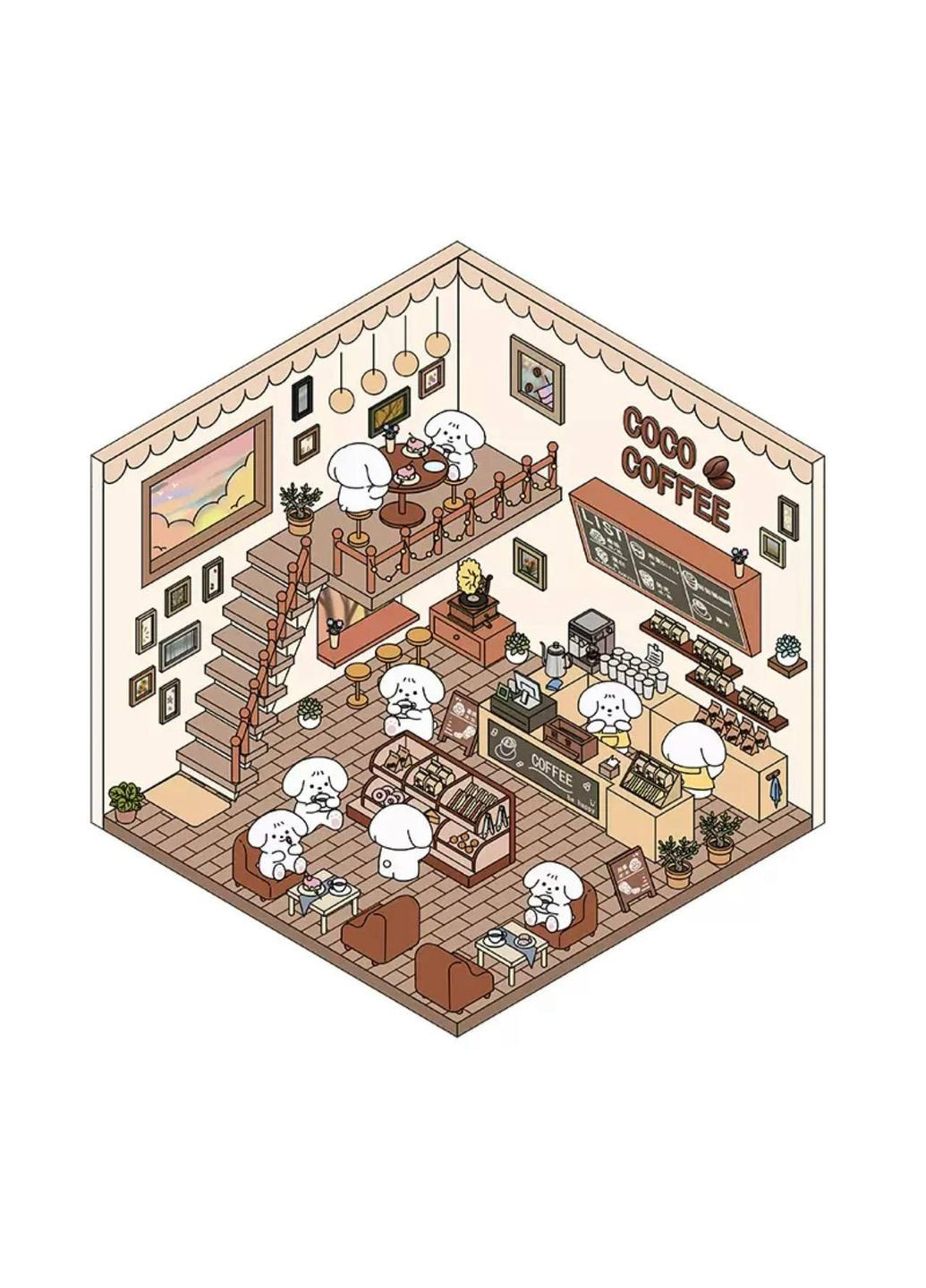 Набор наклеек DIY Румбокс 3D "Создай свою комнату" Кофейня собачек No Brand (346122933)