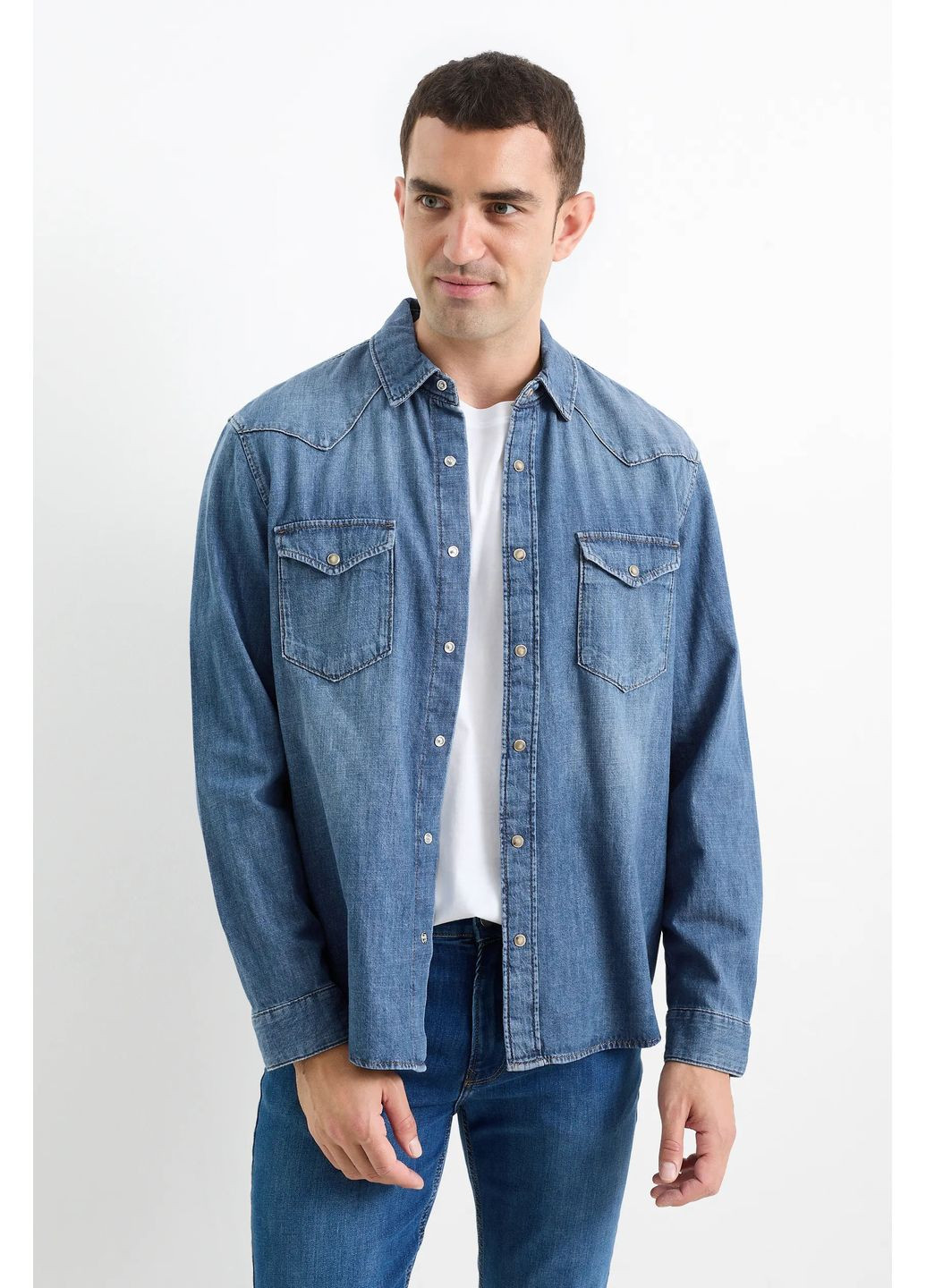 Синяя кэжуал рубашка однотонная C&A