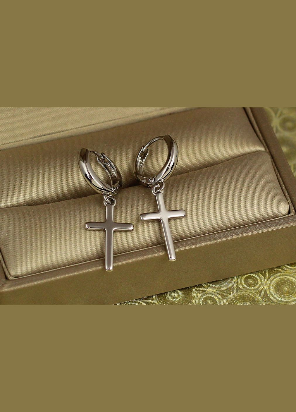Серьги подвески крестики тонкие гладкие 3,2 см серебристые Xuping Jewelry (325486665)