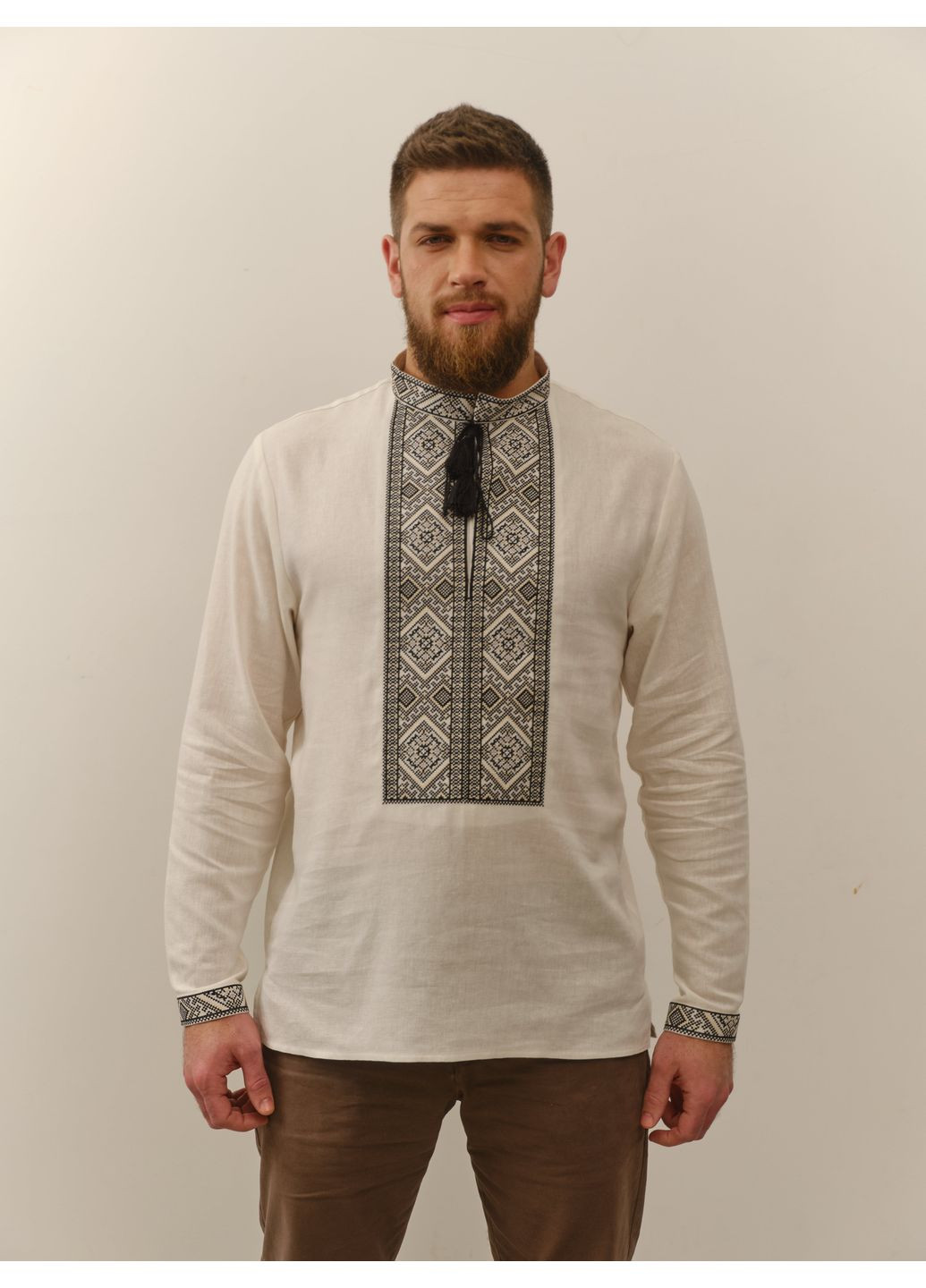 Молочна вишиванка чоловіча лляна тадей сіро-чорний MOTYV візерунок орнамент льон (361162153)