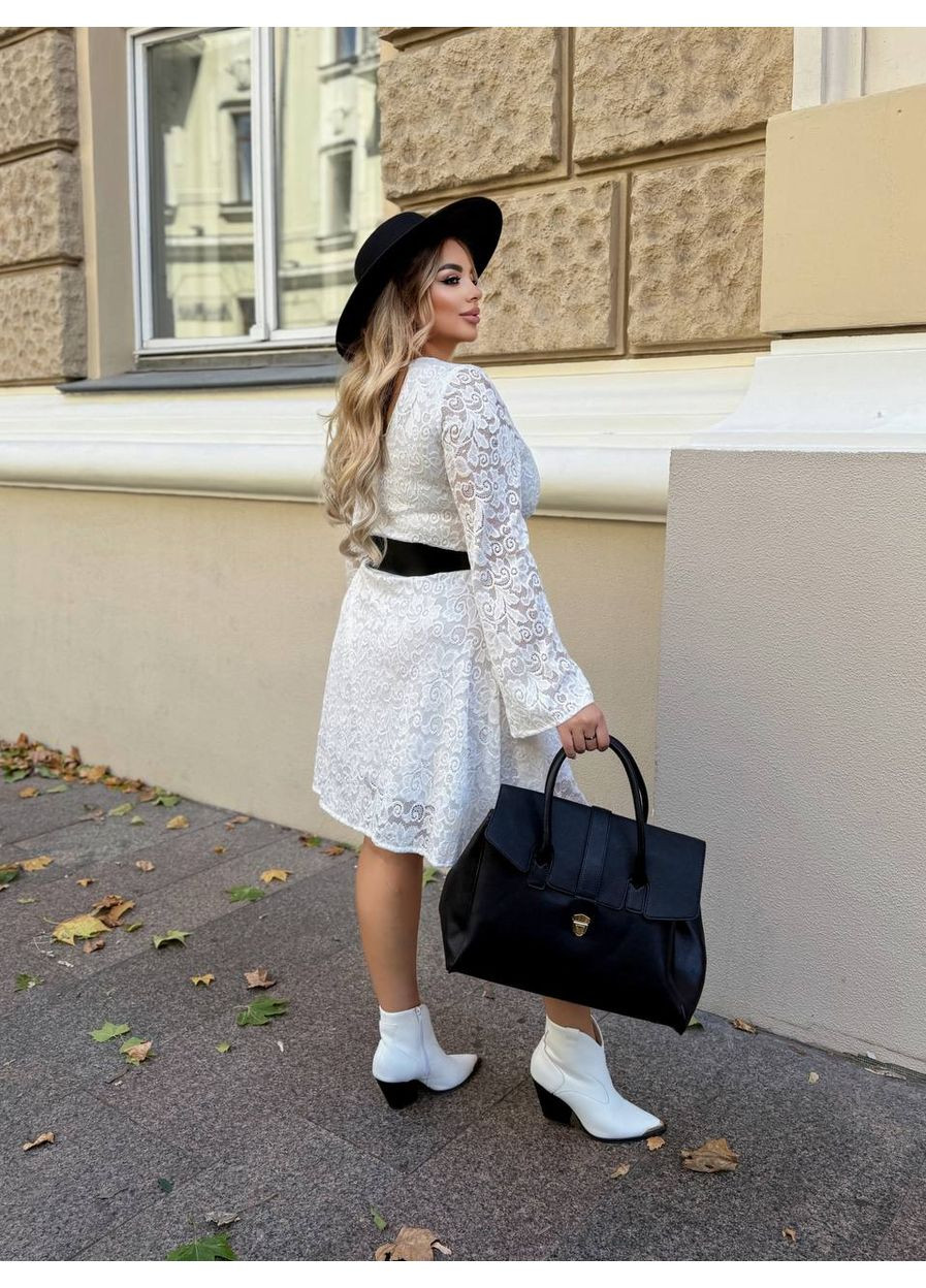 Белое праздничный, повседневный, вечернее, деловое, кэжуал женское платье гипюровое больших размеров а-силуэт Style Point однотонное