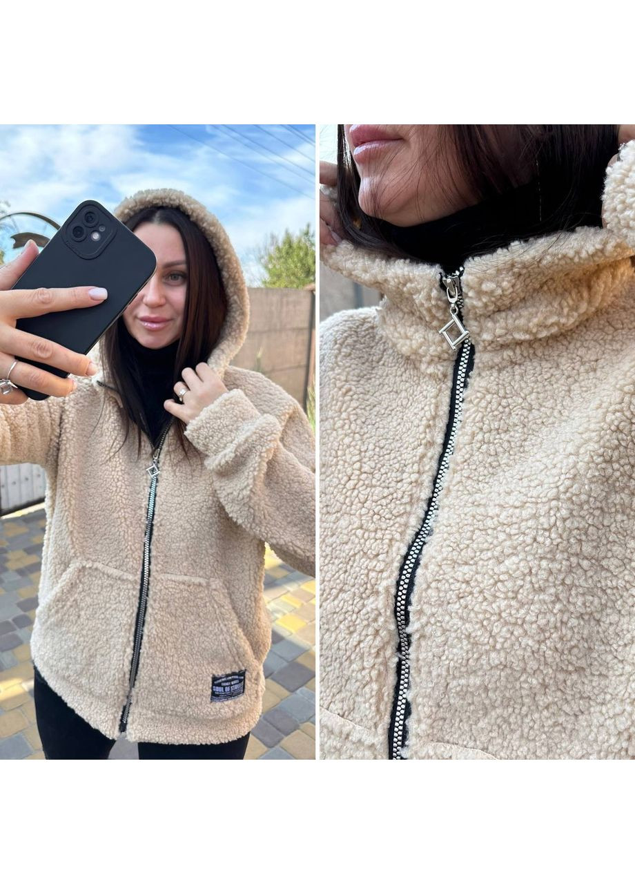 Бежевая куртка тедди, без подкладки с капюшоном на молнии Україна