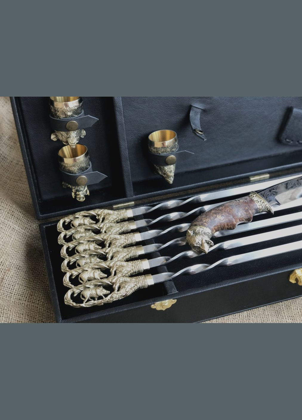 Набор шампуров с ножом и бронзовыми рюмками в кейсе Люкс 14 предметов 47330054 NB Art (346530130)