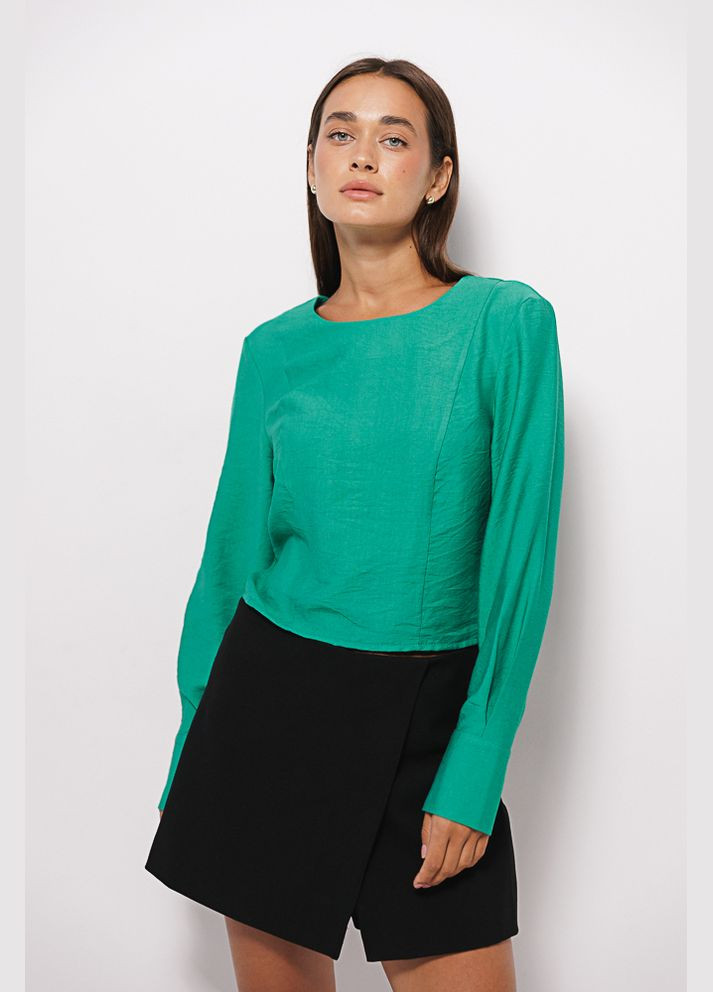Зелена укорочена блуза з довгими рукавами Arjen