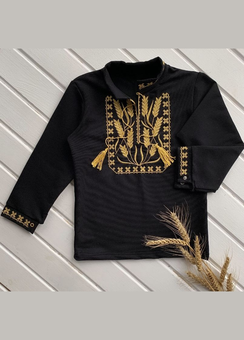 Вишиванка триктажна чорна дитяча для хлопчика пшениця No Brand (341327798)