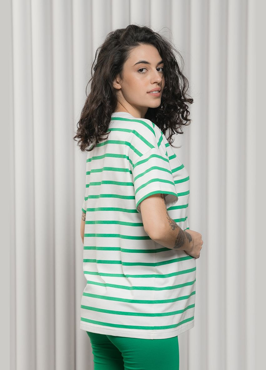 Молочная футболка для беременных и кормящих в зеленую полоску Юла мама - (317635569)