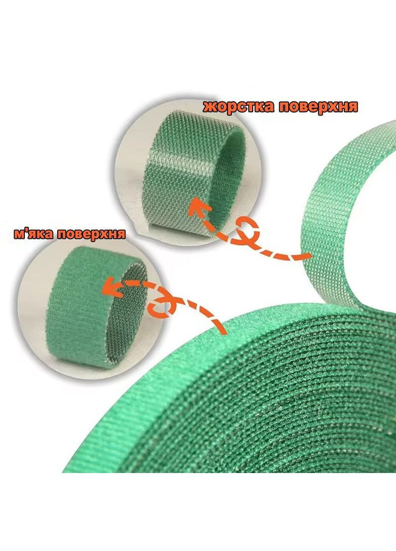 Многоразовая садовая лента-липучка для фиксации и подвязки растений зеленая ширина 15 мм рулон 5м No Brand (370287171)