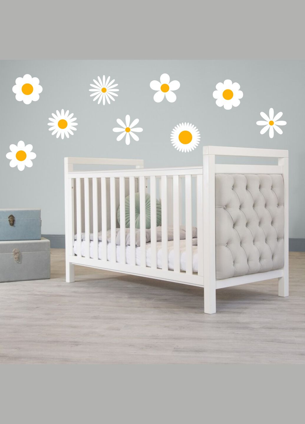 Виниловая интерьерная на стену, обои и другие поверхности "Ромашки разной формы. Цветы" Кавун наклейка (316190009)