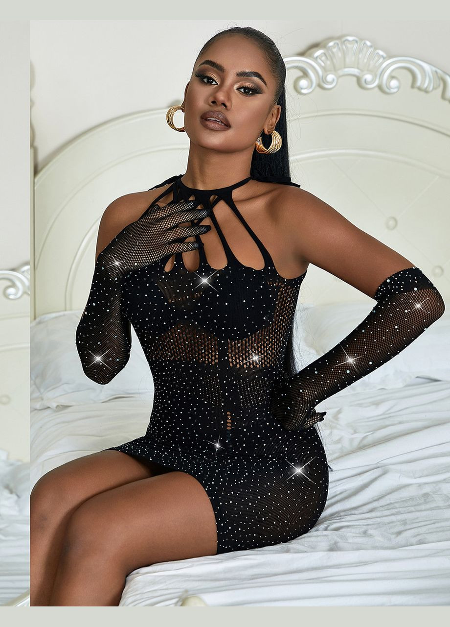 Чорна сукня у сіточку з прикрасами у вигляді страз star night чорна xs-m No Brand