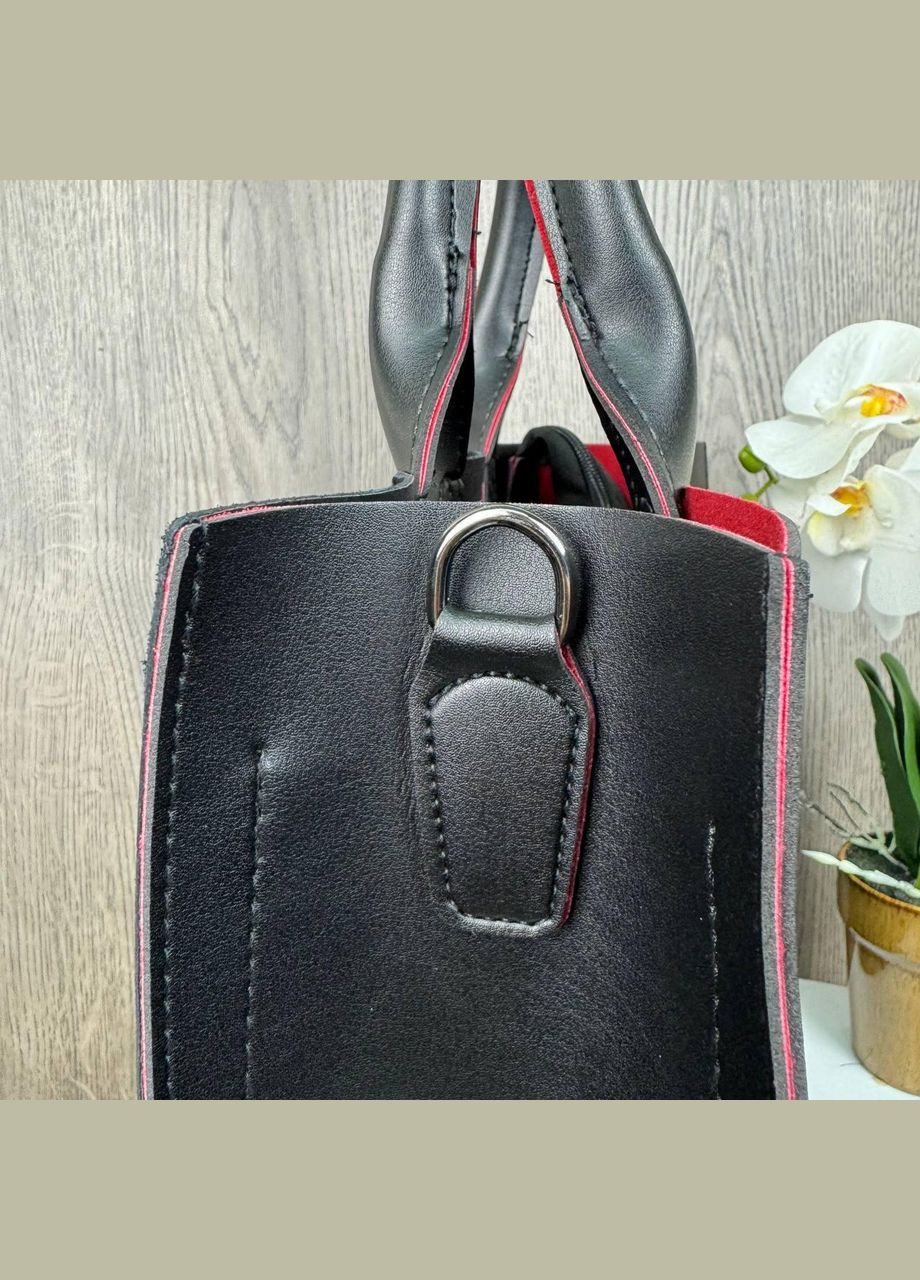 Замшевая женская сумка большая черная, женская сумочка из натуральной замши и эко кожа No Brand (334731130)