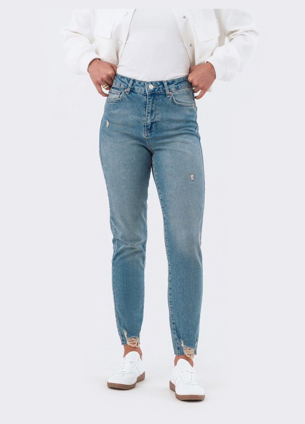 джинсы-скинни голубого цвета с потёртостями Dressa - (293486226)