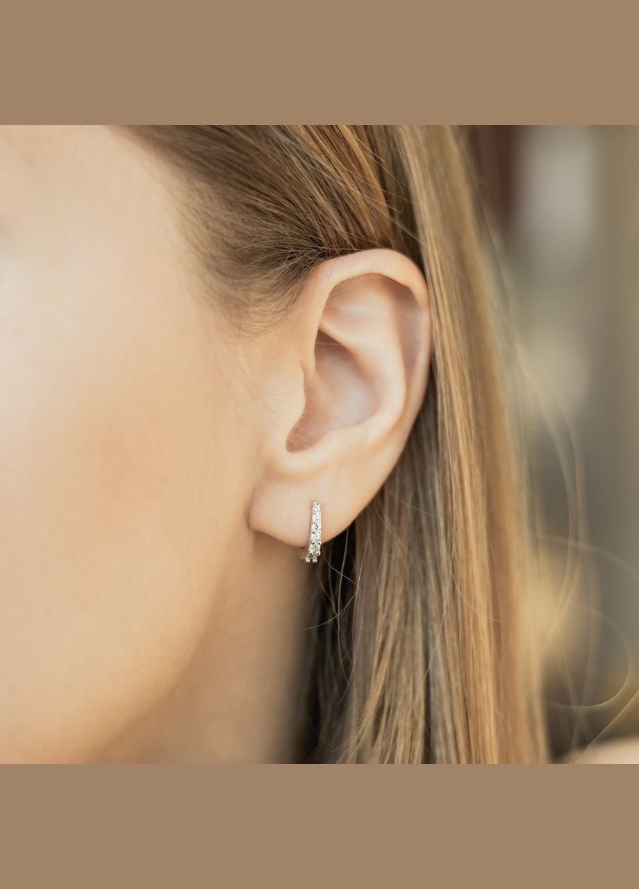 Срібні сережки з камінням різного розміру Доріжка з білих фіанітів Каштан (342335082)