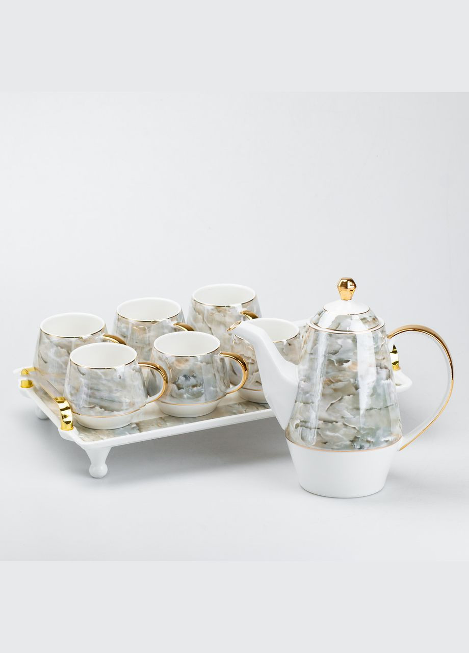 Чайный сервиз на подносе 6 чашек и заварочный чайник на подставке TS Kitchen (315718138)