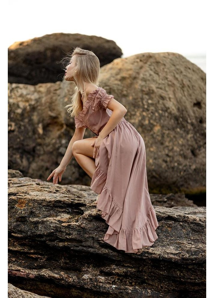 Бежева повсякденний жіноча бавовняна сукня miranda з відкритими плечима (mil504) milirud