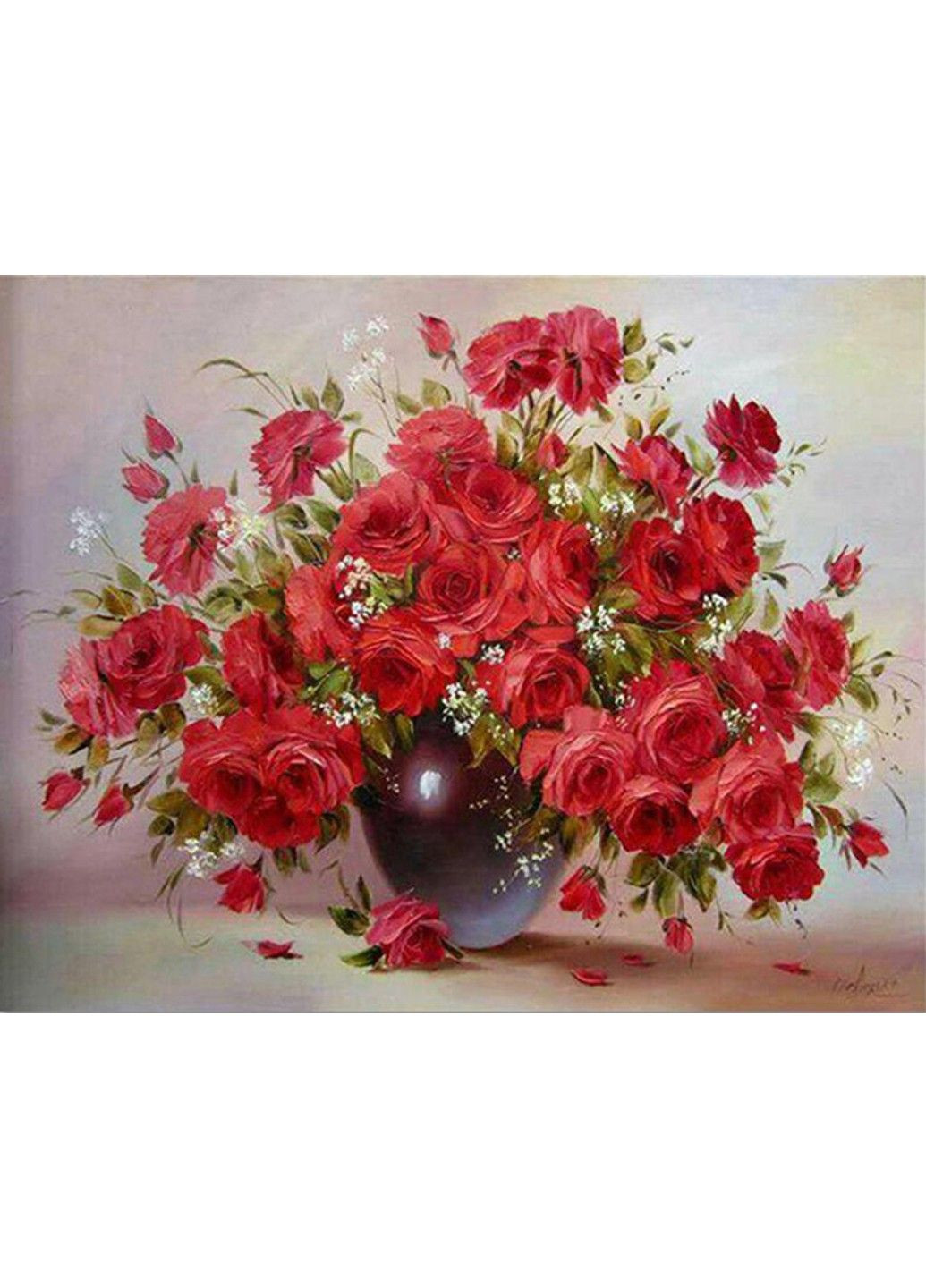 Набор Алмазная мозаика вышивка Букет красных роз роза в вазе на подрамнике полная 5d 30х40 No Brand (332207800)