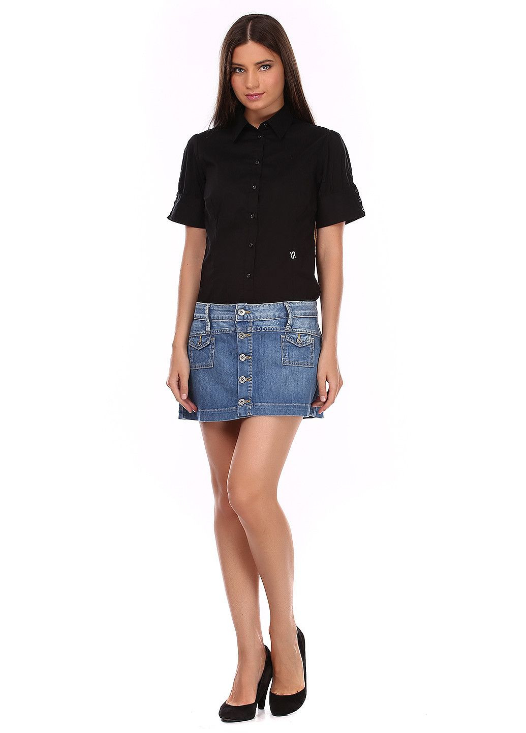 Голубая повседневная однотонная юбка голубой Pepe Jeans