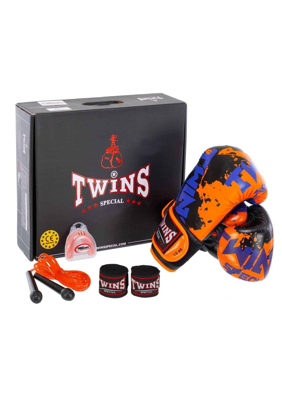 Боксерский набор 4в1 TWN B0-7972 (перчатки 14oz кожаные, бинты, капа, скакалка, черный оранжевый) No Brand (369766652)