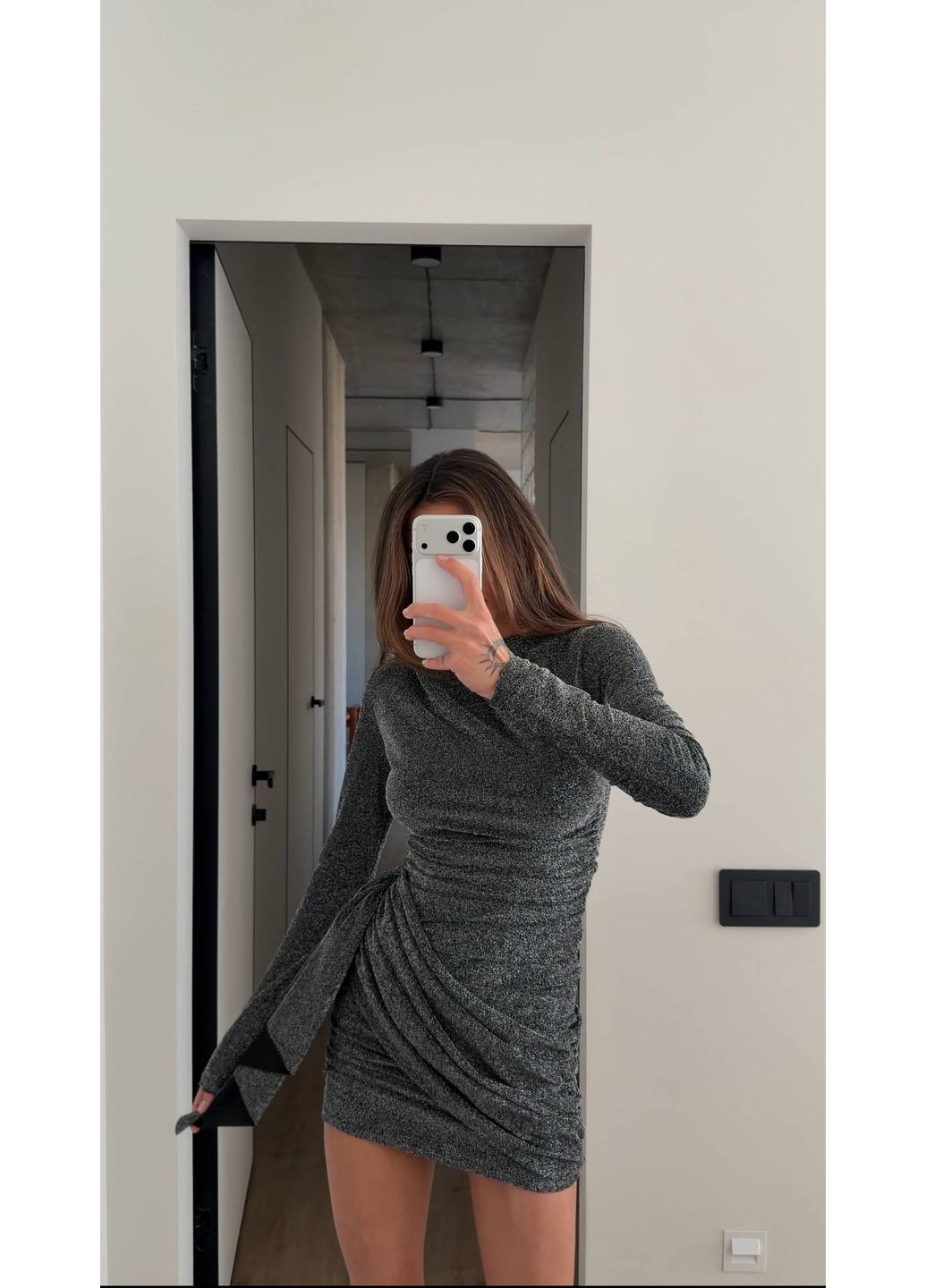 Срібна святковий елегантна сукня з люрексу 🤍 заміри в описі силуетна Vione однотонна