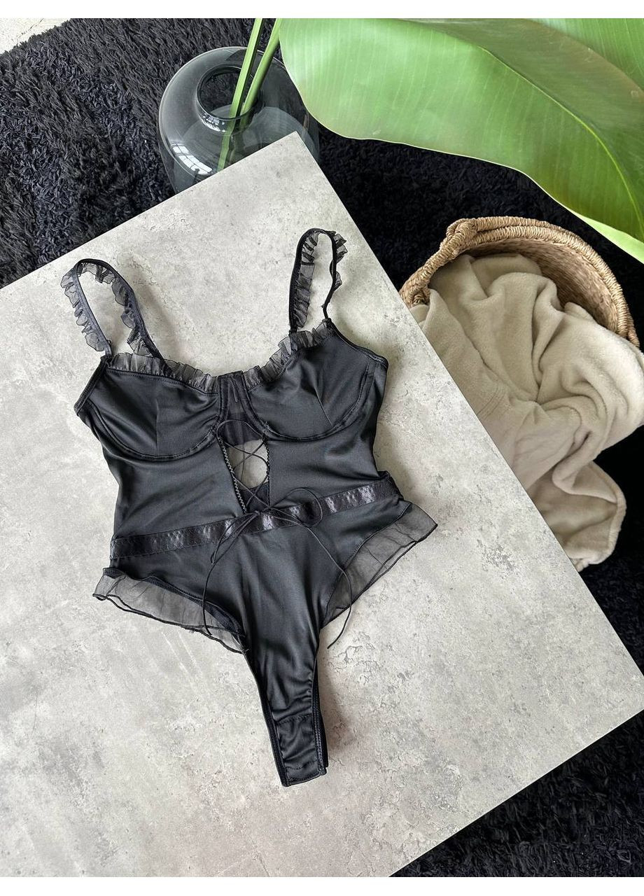 Боди чёрное с декоративной сеткой и регулируемыми бретелями Vital-Textile 268/63 (361853702)