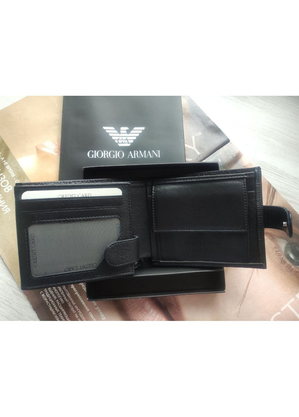 Чоловічий шкіряний чорний гаманець з фірмовим пакетом No Brand (369365116)