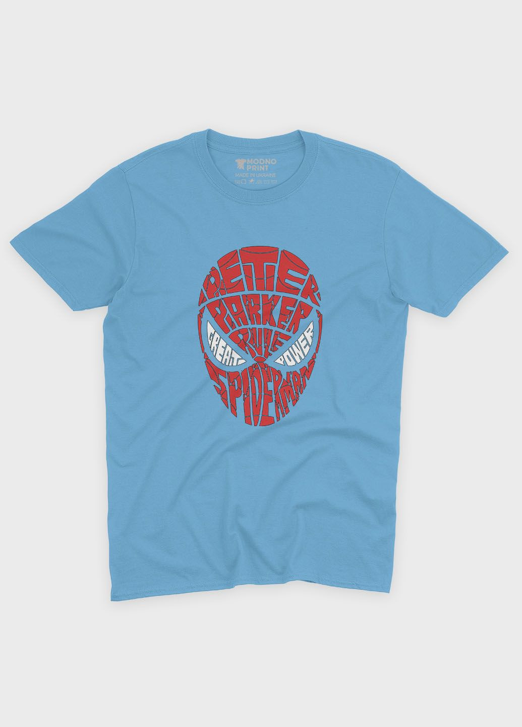 Блакитна демісезонна футболка для дівчинки з принтом супергероя - людина-павук (ts001-1-lbl-006-014-002-g) Modno