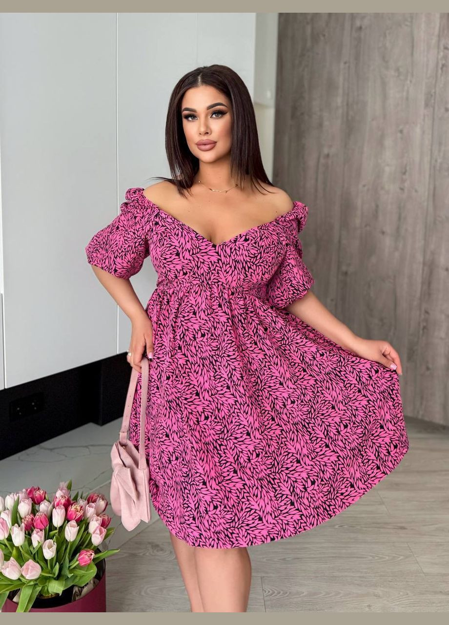 Малинова повсякденний сукня жіноча з яскравим принтом з відкритими плечима Avanti з квітковим принтом