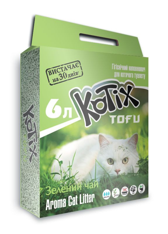 Наполнитель для кошачьего туалета Тофу Green tea Соевый комкующий 2.55 кг (6 л) (6972345440039) KOTIX (279570769)