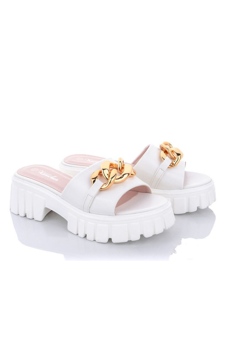 Белые женские элегантные шлепки mengfuna 0571 белые Kanuchun