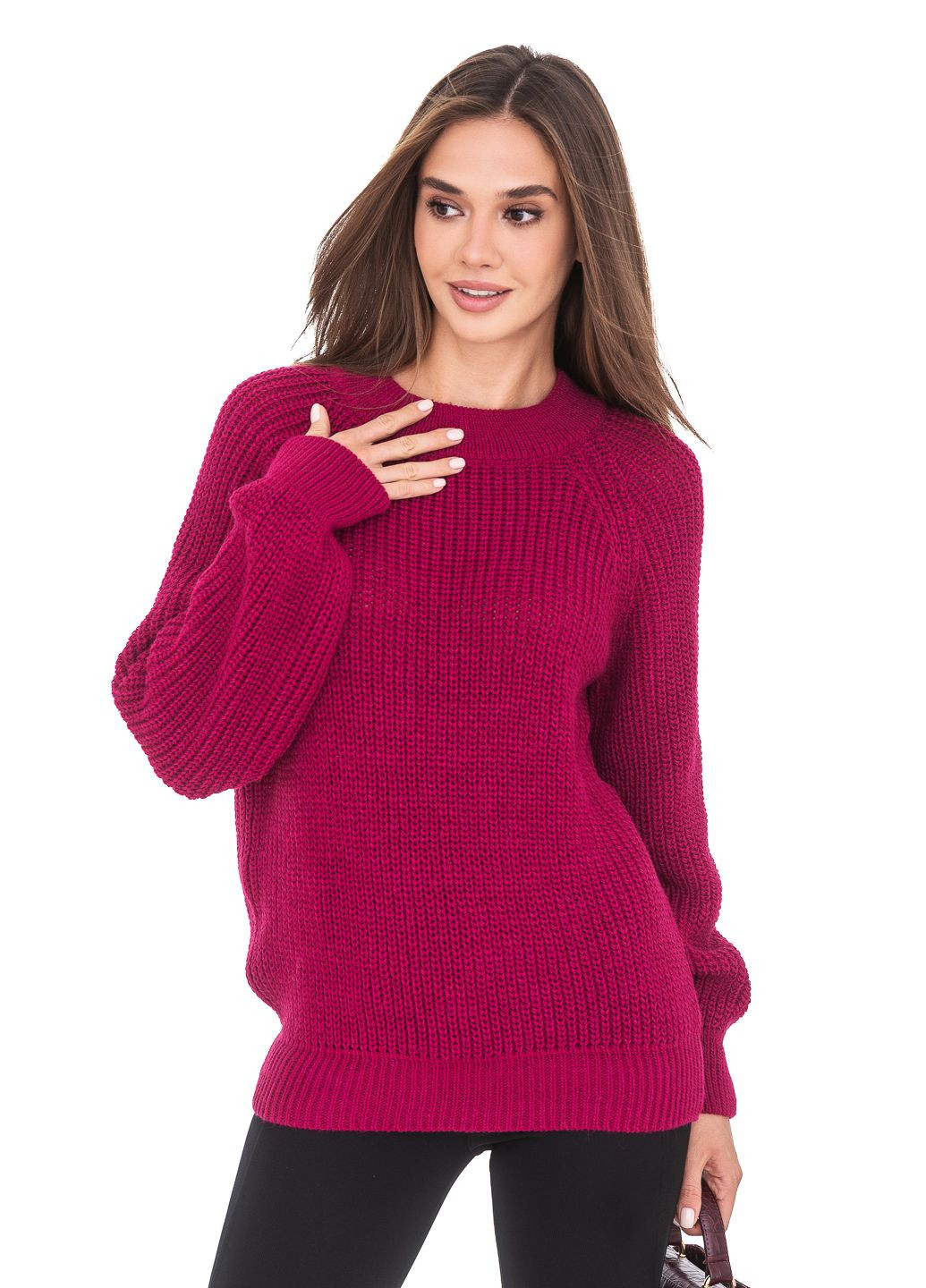 Малиновый свободный свитер крупной вязки SVTR