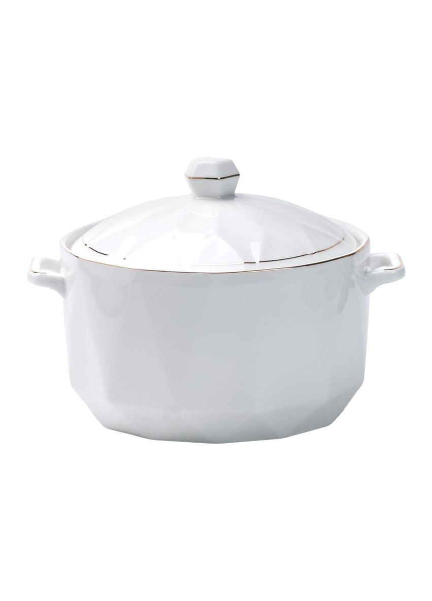 Супниця з кришкою та ручкою 1 літр біла керамічна для подачі супів та рагу посуд для кухні ProDobro (364191981)